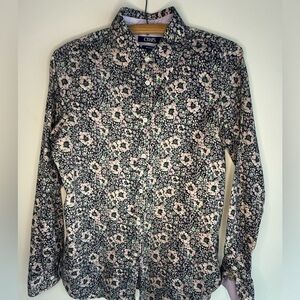 Chaps Black and Cream Floral Button-Down Shirt